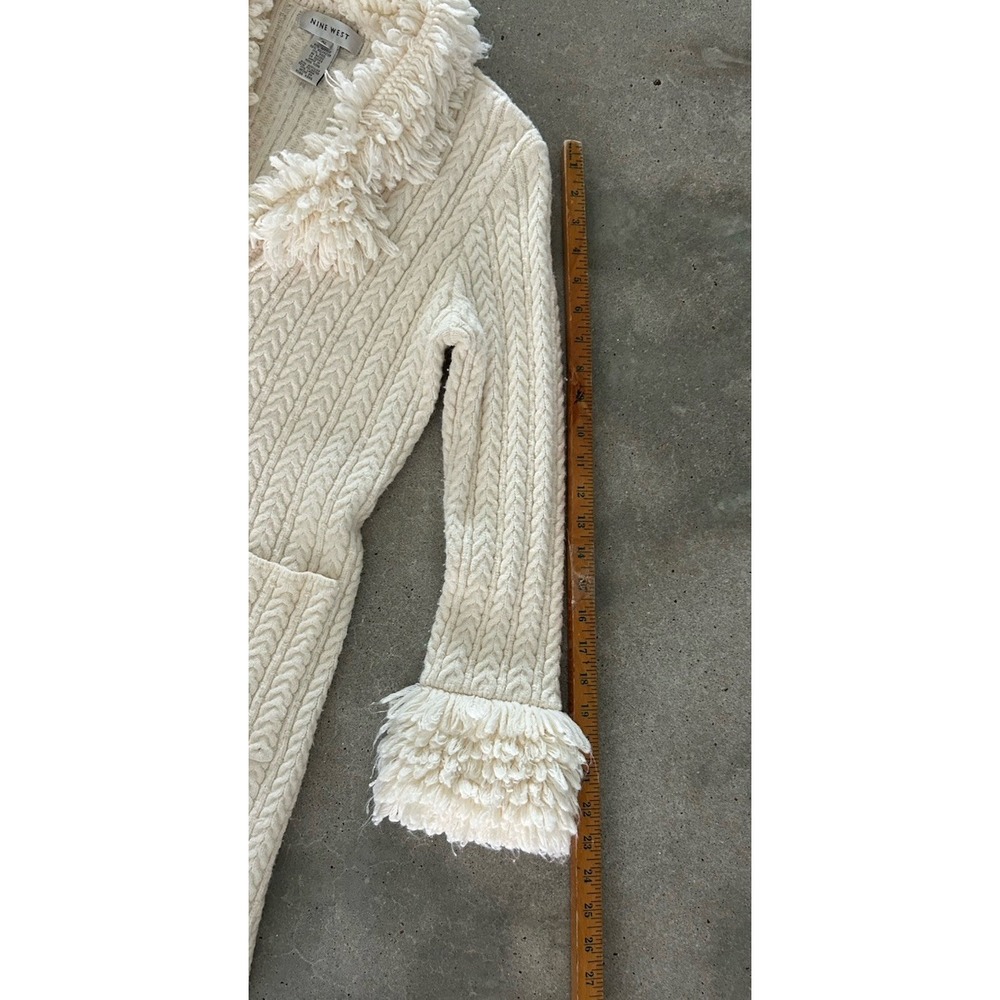 Nine West Y2K Cableknit Cardigan Duster Women XL Button Fringe Pocket Penny Lane - Picture 9 of 9